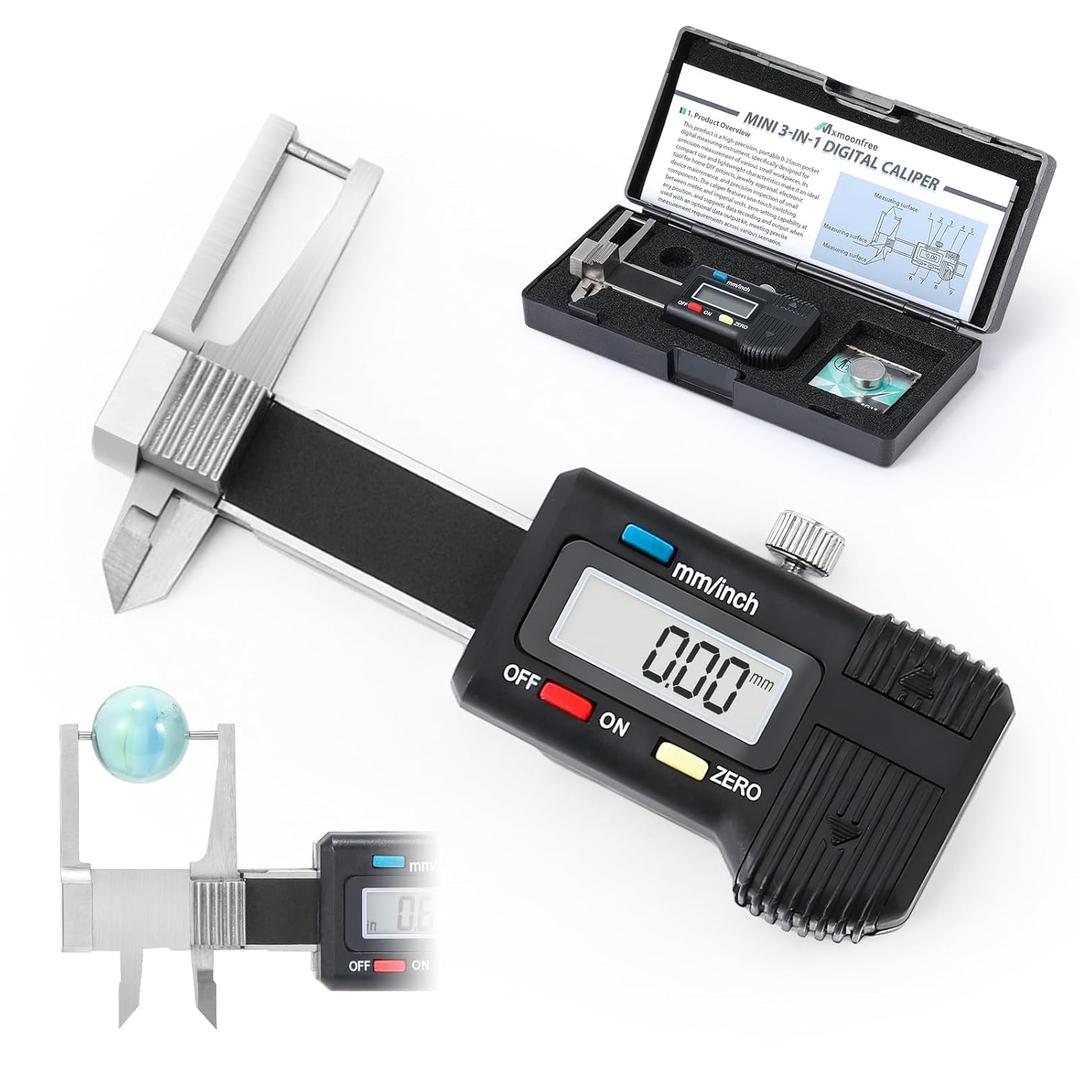 Mini Digital Caliper 3-in-1 Digital Caliper 0-25mm, Stainless Steel Precision Measurement Tool with LCD Display, Unit Conversion, Storage Case, Extra Battery