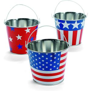 Fun Express Patriotic Pails - 4th of July & Party Favors - 2.75' x 3.25' | Multi-color | Pack of 12