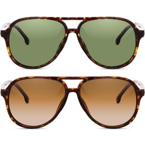 livho Trendy Polarized Aviator Sunglasses Women Men, Retro Sun Glasses for Women Men 2025, Oversized UV Protection Shades (Tortoise Dark Brown + Brown Tortoise/Green)