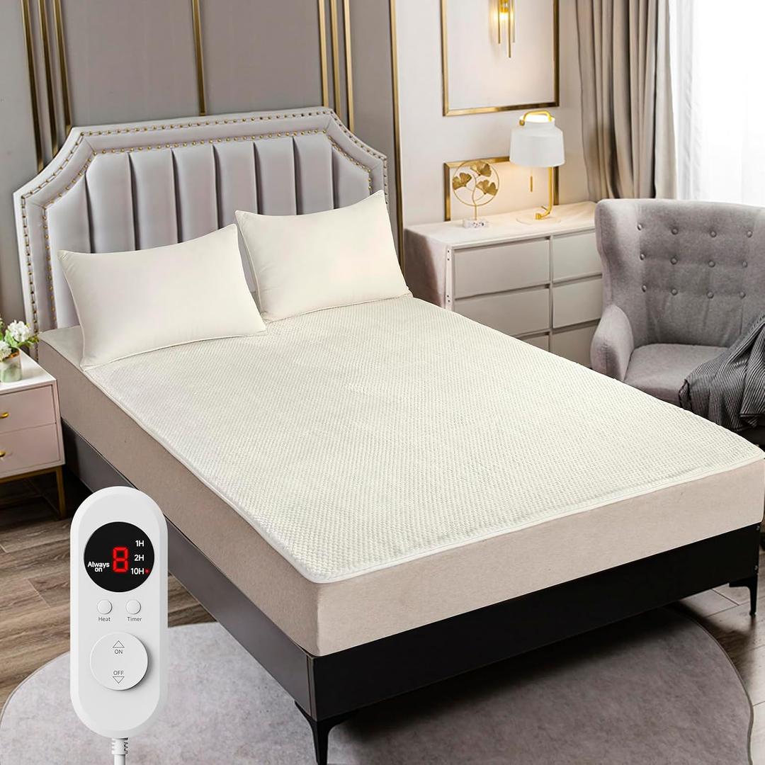 Heated Mattress Pad - Full Size(54"x75"),Electric Bed Pad,Bed Warmer,One Zone Control,8 Heat Settings,10 Hour Auto Off,Overheat Protection,Thick Underblanket Sheet,Machine Washable,Ivory