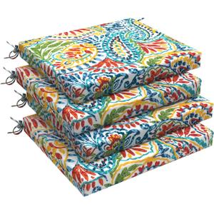 LVTXIII Outdoor Chair Cushions, Water Repellent Patio Furniture Cushions Outdoor Square Chair Pads with Ties for Dining Chairs and Garden Furniture Decoration, 18.5"x16"x2" Set of 4, Paisley Multi
