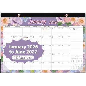 10 x 2026 Desk Calendar, Large Desktop/Wall Monthly Calendar (Jan. 2026 - Jun. 2027) 17'' x 12'' School Year Desk Planner for Teacher Family School Office Supplies (Purple)