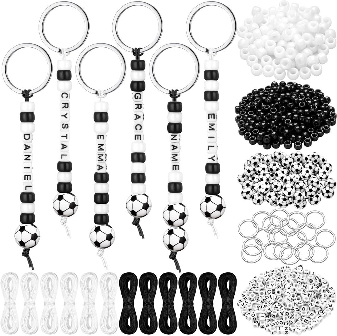 Landical 564 Pcs Soccer Keychain Making Kit DIY Soccer Bead Key Chain Craft Adjustable Sport Letter Bead Charm Sport Theme Party Favor Gift Backpack Accessories Holiday Decoration(Joyous Color)