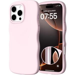 ORNARTO for iPhone 16 Pro Case 6.3", Wavy Liquid Silicone Shockproof Drop Protection Cover with Camera Control Button, Skin-Friendly Microfiber Lining  Chalk Pink