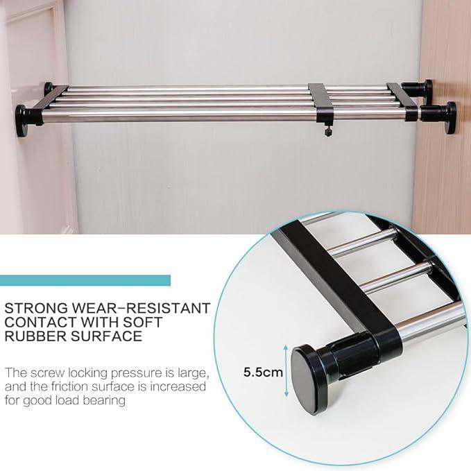 Hershii Expandable Closet Tension Shelf Rod Adjustable Metal Storage Rack Cabinet Organizer DIY Divider Separator Shelves for Wardrobe Cupboard Kitchen Bathroom, Black, 23.62-39.37inches
