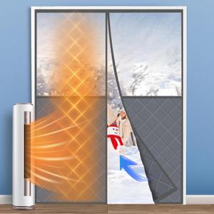 Magnetic Thermal Insulated Door Curtain, Fit Door Size to 72''X80'', Center Opening, Durable Oxford Cloth & Thicken Polyester Fiber Fill, Weatherproof, Windproof, Soundproof, Weighted Bottom (Gray)