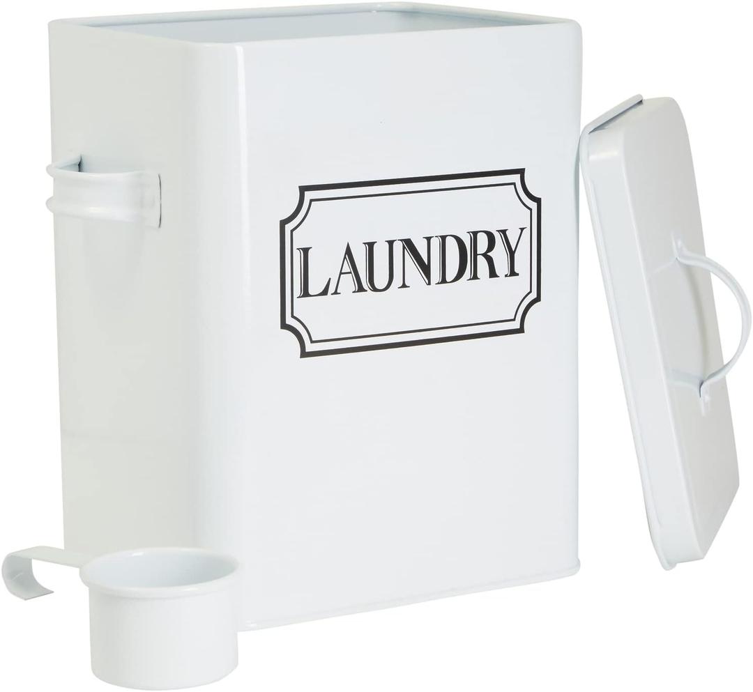 Laundry Detergent Container for Powder, Beads, and Pods, White Laundry Canister with Scoop for Bathroom Organizing and Storage, Modern Farmhouse Design, 100 Ounce Capacity (White, 7 x 9 x 6 in)