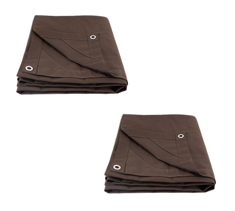Mytee Products 8' x 10' w/ 6' x 8' Bundle Dark Brown Canvas Tarp 12oz - Water Resistant & Breathable - Heavy Duty Tarps.