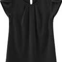 TASAMO Women's Casual Round Neck Basic Pleated Top Cap Sleeve Curved Keyhole Back Chiffon Blouse, Small
