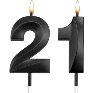 21 Candles for Cake 12th Cake Topper Happy 21st Birthday Decorations for Him 21st Birthday Candles Black Happy 21st Birthday Cake Topper for Him Her 21 Anniversary Number 1 Candle Number 2 Candle