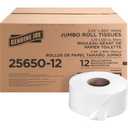 Genuine Joe Jumbo Roll Bath Tissue - 2-Ply White Toilet Paper, 3.3" x 650' per Roll, 12 Count Bulk Pack, Recycled Fiber, Commercial Grade for Dispensers