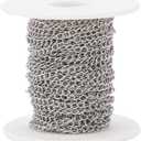 Pandahall 32.8 Feet/10M 304 Stainless Steel Curb Chains with Spool Stainless Steel Color Plated 4x3x1.2mm Soldered Handcraft Chain for Bracelet Necklace Jewelry Making