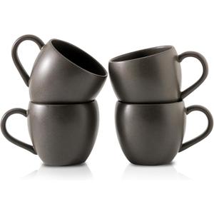 Coffee Mugs Set of 4, Ceramic 16 oz Coffee Cups for Tea, Milk, Cereal, Cappuccino, Porcelain Latte Cups with Large Handle, Stoneware Coffee Mugs for Christmas Housewarming Gifts, Black