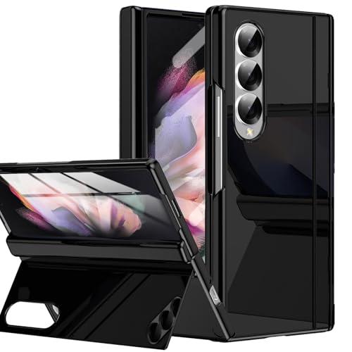 YQODSZ for Samsung Galaxy Z Fold 3 Case with Hidden Magnetic Kickstand, All-Inclusive Fold3 Stand Case with Hinge Protection Cover Screen Protector Hard PC Bumper Protective Cover for Z Fold 3 Black