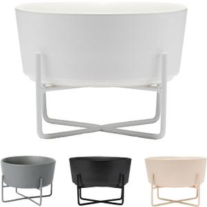 Waggo Simple Solid Dog Bowl and Dog Bowl Stand - Single Iron Stand with Single Ceramic Feeder or Water Bowl (Large, Matte White)