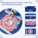 American Mahjong Mat 31"x31" with Rule- Professional Noise Reducing Rubber Dominoes Table Game Mat with Chinese Characters, Non-Slip Base & Velvet Bag - for Cards&Board Game Bule (Blue)