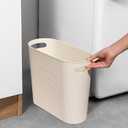rejomiik Small Trash Can, 3.5 Gallon Slim Garbage Can Plastic Waste Basket with Handles Container Bin for Narrow Spaces Bathroom, Bedroom, Kitchen, Office at Home, Cream