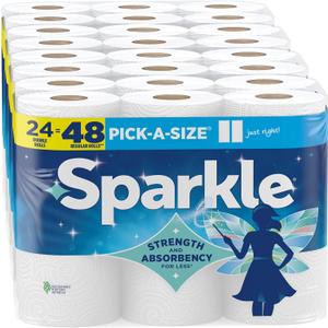 Sparkle Pick-A-Size Paper Towels, 24 Double Rolls (2,640 Sheets Total) - Strong 2-Ply Towels for Kitchen Cleanup and Everyday Messes