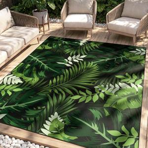 Arenarug 9x12 Monstera Tropical Outdoor Rug Waterproof, Dark Green