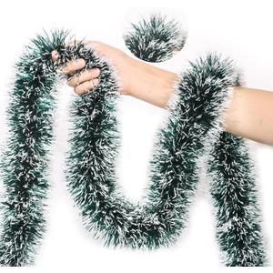 50 FT Green Christmas Tinsel Garland Christmas Decorations for Xmas Tree Decor, Shiny Metallic Twist Hanging Tinsel Garlands for Stairs Mantle Fireplace Home Indoor Outdoor Holiday Party Supplies