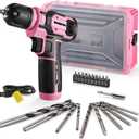 WORKPRO Pink Power Drill Set and Stackable Tool Box, 8V Cordless Drill Driver with Bit Set, 2.0Ah Electric Cordless Screwdriver Kit with 3/8" Keyless Chuck, For Home DIY- Pink Ribbon
