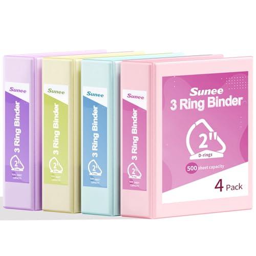 SUNEE 3 Ring Binder 2 Inch, Clear View Binder Three Ring PVC-Free (Fit 8.5x11 Inches) for School or Office Supplies, Assorted Pastel, 4 Pack