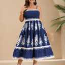 CICIDUDU Plus Size Spaghetti Strap Summer Boho Floral Dress Beach Sleeveless Sundress Smocked Maxi Dress with Pockets 2026 (Blue, XL)