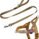 Annchwool No Pull Dog Harness with Padded Handle+5 Ft Leash,Reflective Strip Escape Proof and Quick Fit to Adjust Dog Harness,Easy for Training Walking for Small & Medium and Large Dogs(Brown-Set,M)