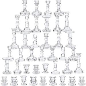 Mumufy 40 Pcs Glass Crystal Taper Candle Holders Clear Glass Candlestick Holder Fit 0.8 Inch Candles Crystal Decorative Candle Stand Centerpiece Table Wedding Dining Party (Classic, Clear)