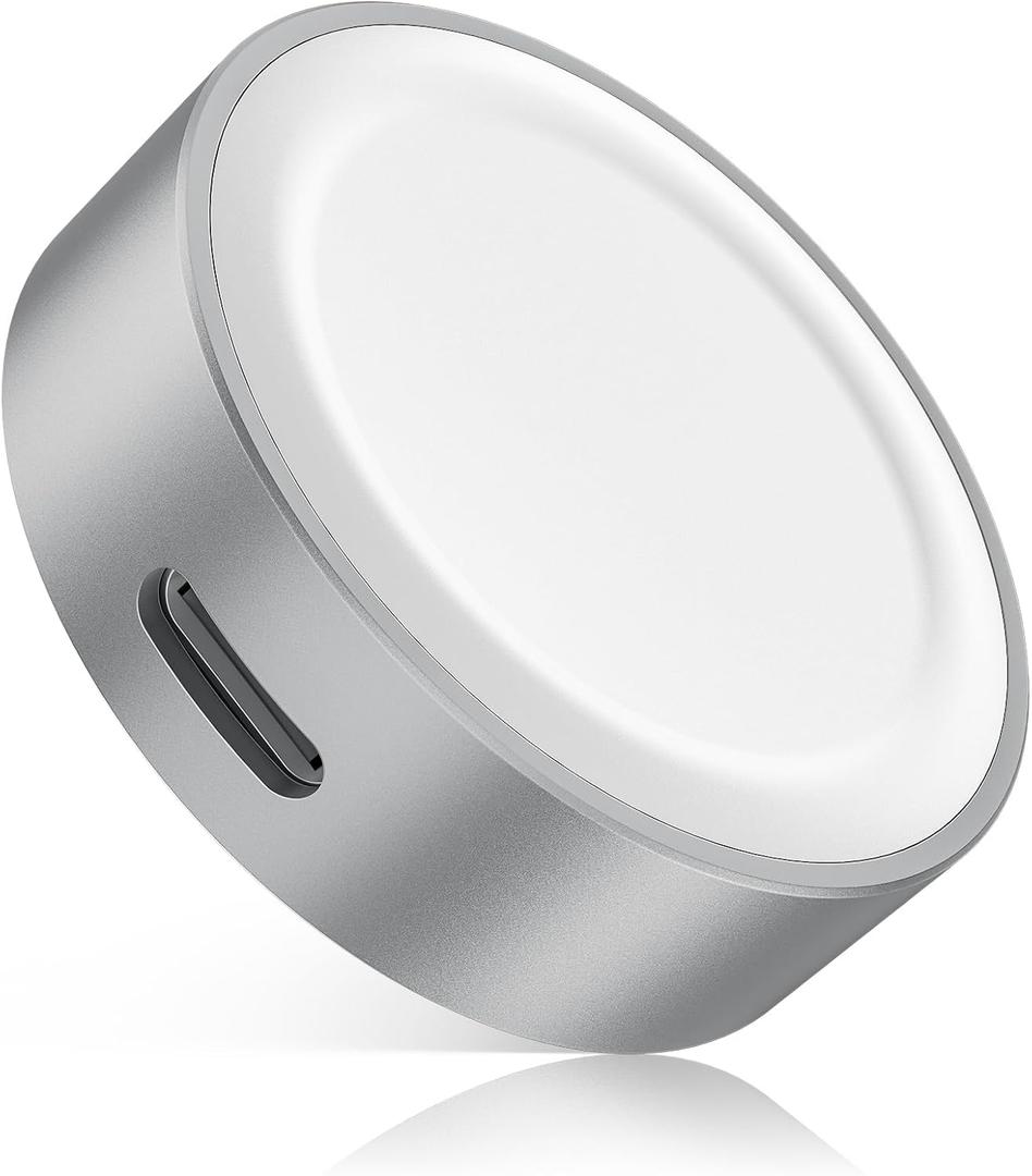 RUXELY Magnetic Charger Adapter 5W for Apple Watch 11,Portable Wireless Fast iWatch Charger with USB C & iPhone Power Port,Short Apple Watch Charging Cable for iWatch Series 10 9 8,Ultra,SE,42/46/44mm (Silver)