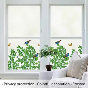 MSUP Window Film Privacy Static Cling Frosted Window Film for Glass Window Anti-UV Window Film Removable No-Glue Film Birds and Flowers Film for Kitchen, Bathroom, Office 35.4" x 78.7" Green