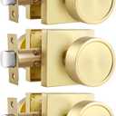 Haidms Gold Passage Door Knobs Interior, Zinc Alloy Brushed Gold Closet Door Knobs, Heavy Duty Round Brushed Brass Doorknobs for Hall Closet,Hallway(3 Pack)