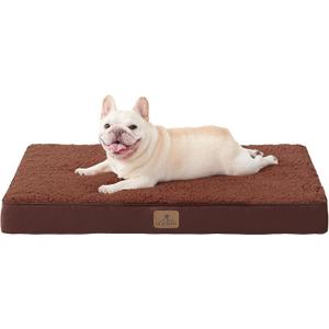 Bedfolks Orthopedic Dog Bed for Large Dogs - Egg Foam Dog Crate Bed with Removable Waterproof Cover, Pet Bed Mat Suitable for Dogs and Pets Up to 65 lbs (36 x 27 x 3 inches, Brown)