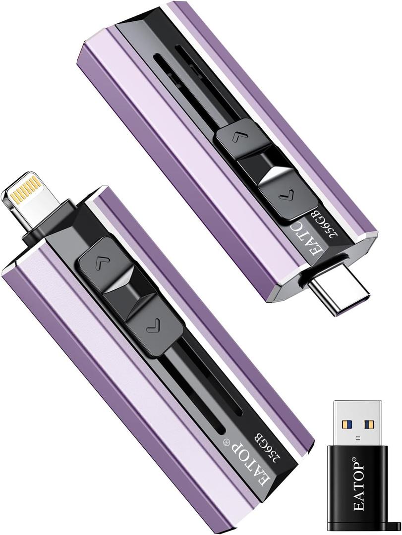 256GB Flash Drive Intended for iPhone iPad, Memory Stick Storage for Photos and Videos Backup, Compatible with iPhone iPad Android PC, Plug and Play, No Application Required (Purple)