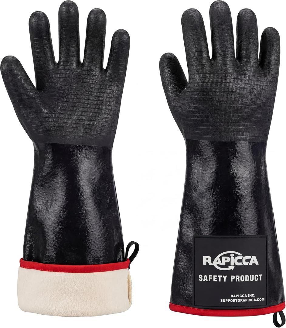 RAPICCA 932F Heat Resistant BBQ Grill Gloves: Oil Resistant Waterproof for Smoking Grilling Cooking Barbecue Deep Frying Turkey Rotisserie Handling Hot Greasy Meat | Great Stocking Stuffers for Men, XL