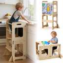 labebe Toddler Standing Tower for 12M+, Montessori Foldable Learning Standing Tower with Blackboard, Anti-tip Structure Design,Wooden Kitchen Step Helper Stool for 1-3 Year Old Boy Girl Gift
