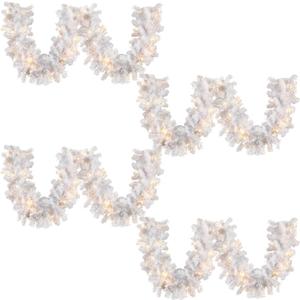 Hotop 9 ft Faux Spruce Artificial Valentine's Day Garland LED Garland Warm Pine Prelit Battery Operated Lighted Decor for Seasonal Indoor Home Fireplace Mantle Tree Stair(4 Pcs,White) (12 x 12 x 108 inch - White)