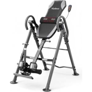 YOLEO Gravity Inversion Table for Back Pain Relief 2026 New Inversion Table w/Heat and Massage Lumbar pad Back Stretcher Machine 300 lbs (Silver)