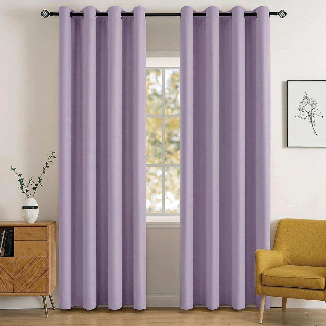 MIULEE Blackout Room Darkening Curtains Thermal Insulated Drapes Solid Window Treatment Set Grommet Top Light Blocking Curtain for Living Room/Bedroom 2 Panels 52 x 84 inch Length Lilac
