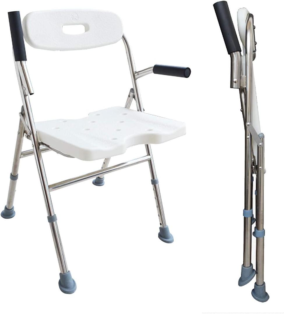 Elderly Assis Medical Shower Bath Seat Adjustable Shower Chair Portable Bath Seat Shower Chair Seat Bench for Seniors Disabled Injured with Handle