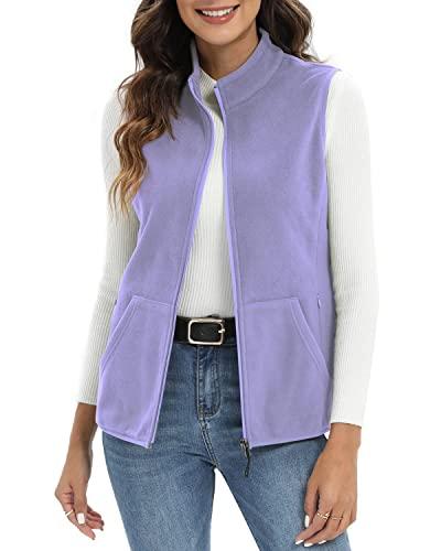 Xeoxarel Women's Soft Polar Fleece Vest, Lightweight Sleeveless Jackets Classic Fit Outerwear Pockets Casual Clothes Lavender, XL