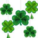 5 Pcs St. Patrick's Day Hanging Shamrock Decorations 3D Paper Shamrocks Honeycomb St Patricks Day Accessories Irish Party Ornaments for Home Birthday