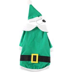 Christmas Dog Shirt with Funny Hat Pet Cute Elf Santa Claus Costume Clothes Cat Small Dog Soft Cotton Xmas T-Shirt Outfit Set  (XS,Neck:9" Bust:15, Elf)