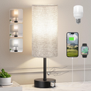 Grey Bedside Lamp for Bedroom Nightstand - Small Table Lamp with USB A + C Charging Port, 3 Color Temperatures Pull Chain Night Stand Light with Bulb, Side Table Desk Reading Lamp for Living Room/Dorm