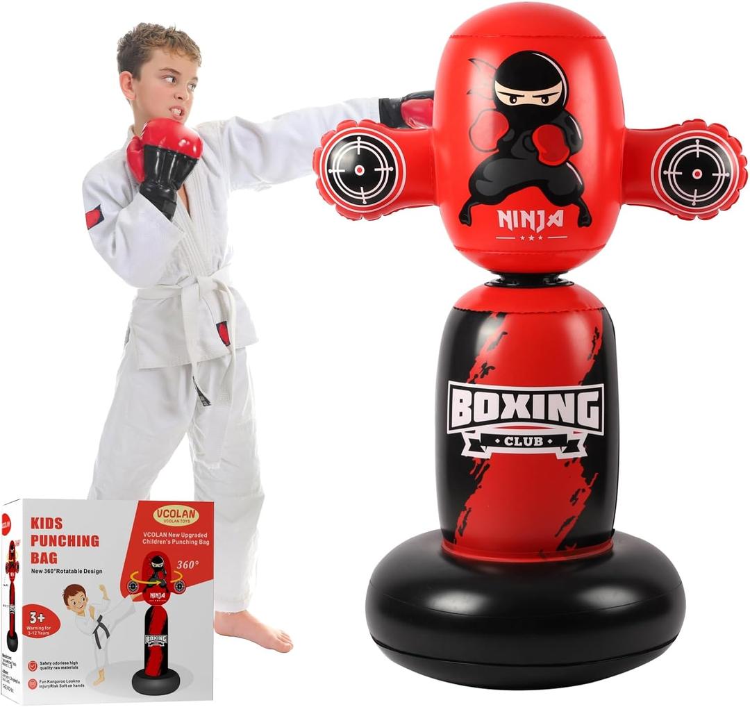 Punching Bag for Kids,New Upgraded 360Rotating Kids Punching Bag,Inflatable Boxing Bag Toy for Boys Girls, Christmas Birthday Gift for Kids Age 3-12 (48", Red)