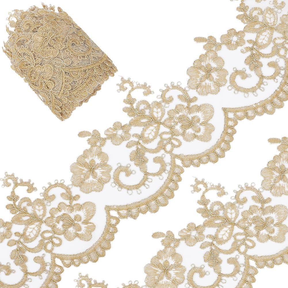 GORGECRAFT 5 Yards 5 Inch Width Gold Venice Lace Trim Metallic Flower Embroidery Lace Ribbon Sparkle Applique Sewing Floral Crown Edge Trimming for Curtain Tablecloth Slipcover Bridal Decor DIY Crafts