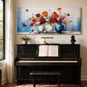 Large Canvas Wall Art, Hand Painted Textured Floral Wall Decor, 40x16 In
