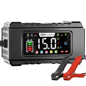 PZP 15-Amp 12V/24V Smart Battery Charger, Maintainer & Trickle Charger for LiFePO4, Lead Acid Batteries - Fully Automatic 9-Stage Charging w/Temp Compensation for Motorcycle Car Truck Lawnmower Boat