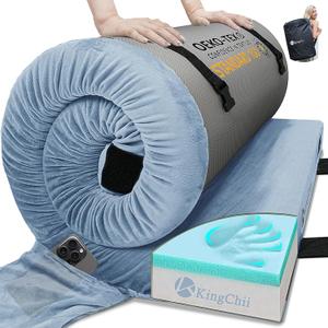 KingChii CertiPUR-US Memory Foam Camping Mattress, Portable Roll Up Travel Car Camping Mattress Sleeping Pad & Floor Mattress, Cot Mattress Guest Bed for Sleepover with Waterproof Cover & Travel Bag (75*54*3*inch/Full, Blue)