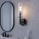 BYOLIIMA Black Bathroom Vanity Light Fixtures with Striped Clear Glass Shades Modern Wall Sconces Dimmer ON/Off Switch Indoor Wall Light for Mirror Living Room Bedroom Hallway Staircase